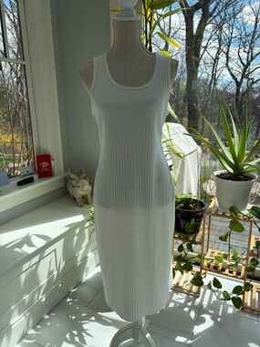 Rachel Zoe White Ribbed Tank Midi Dress